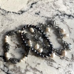 Set of 3 Pearl Bracelets 2 Stretch & 1 Toggle
